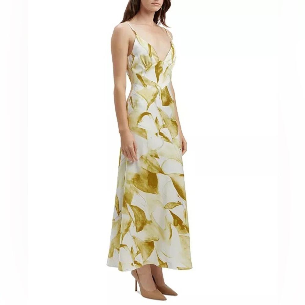 Bardot Women's Capri Printed V-Neck Maxi Slip Dress Green Floral NWT